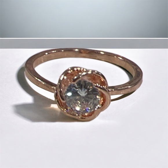 14k Rose Gold Plated Inset Flower Engagement Ring - Picture 1 of 7